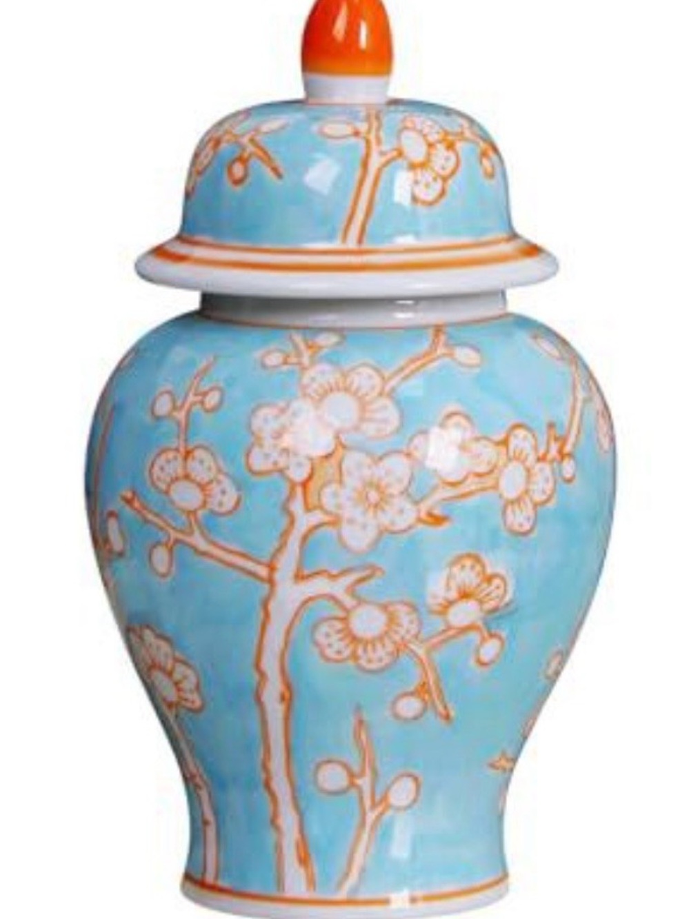 Decorative Blue and Orange Floral Ginger Jar - Unbranded
